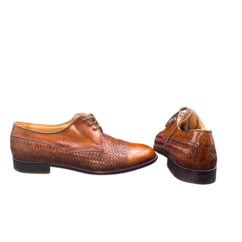 Johnston & Murphy Italy Woven Leather Cap Toe Derby Oxfords Brown Men’s 7.5 M